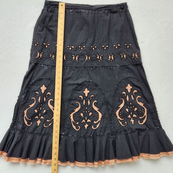 Cordelia Black Peach Midi Skirt Goth Steampunk Retro Feminine Ruffles Lace Up M - Picture 12 of 13